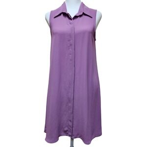 GLAM Purple Collared Button Up Sleeveless Mini Shirt Dress Size Small